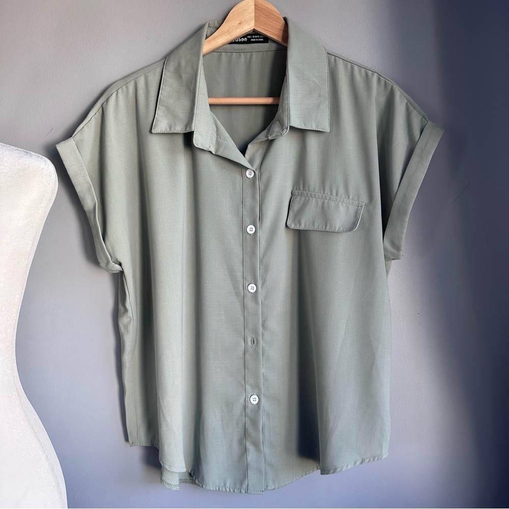 Sage Green Button-Up Women Top